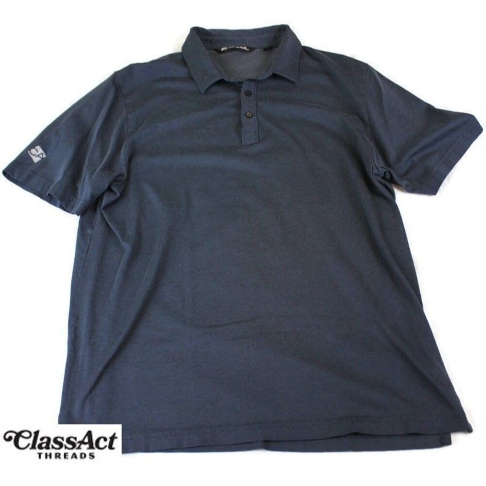 Travis Mathew Golf Shirt Polo Mens Blue Pima Cotton Polyester Blend L Logo